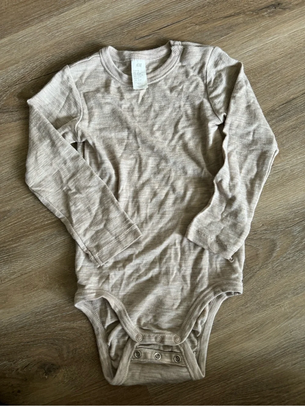 H&M wool 3t Beige Long-Sleeve Baby One-Piece Bodysuit